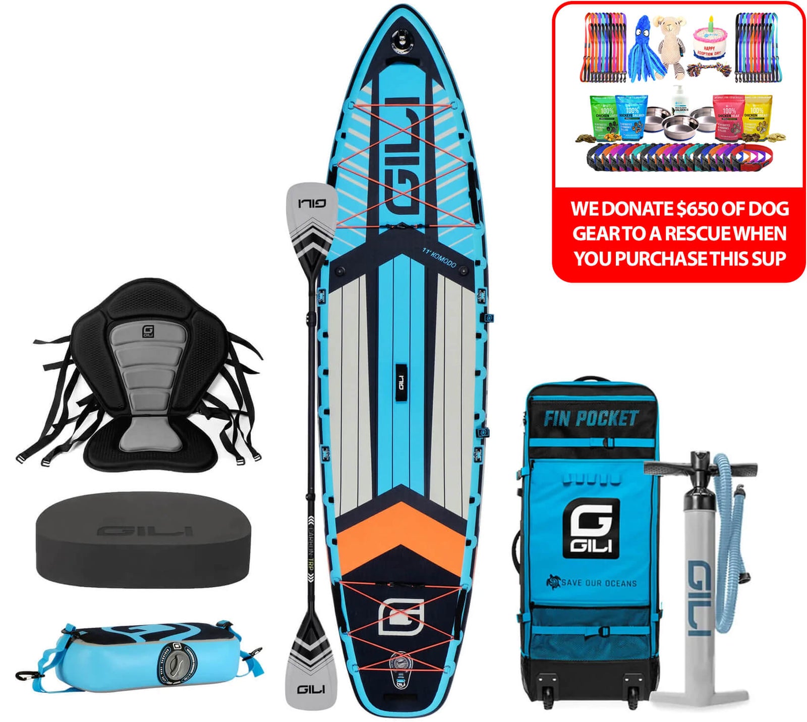 11' Komodo Paddle Board Kayak: $650 Dog Rescue Donation Package